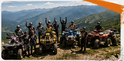 Groupe de pratiquants de quad en montagne, visuel d'ambiance
